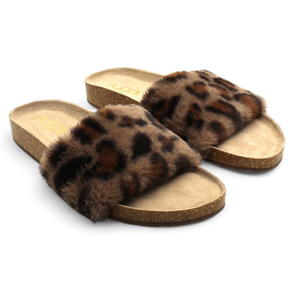 Leopard Print Fur Slide Sandals